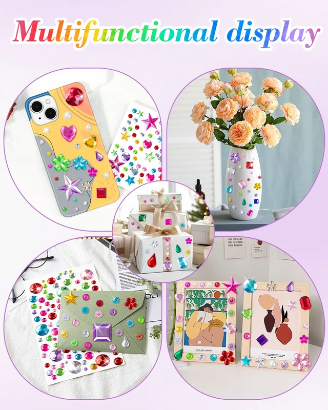 Alt view image 7 of 7 - 6124Pcs Gem Stickers-Self-Adhesive Face Jewelry Stickers, Acrylic Gems DIY Crafts, Sparkling Heart-Shaped Rhinestone for Kids, for Party & Holiday Supplies