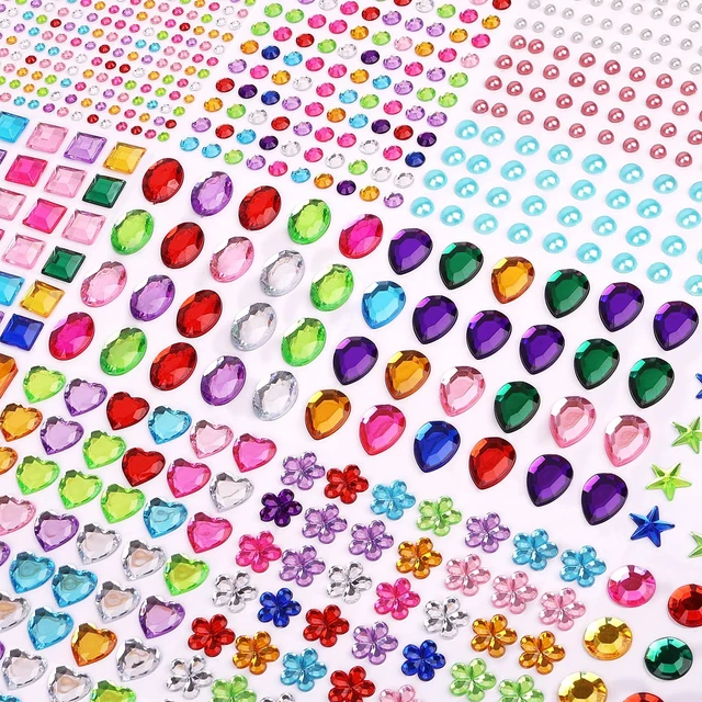 Main image of 1782pcs Gem Stickers, Self Adhesive Rhinestones Stick on Jewel for Crafts | Bling Acrylic, Assorted Shapes, Glitter DIY Supplies for Face Nail Art Scrapbook Scrapbooking, Heart Bedazzling Kit