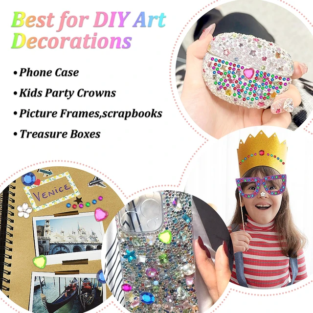 Alt view image 6 of 7 - 1782pcs Gem Stickers, Self Adhesive Rhinestones Stick on Jewel for Crafts | Bling Acrylic, Assorted Shapes, Glitter DIY Supplies for Face Nail Art Scrapbook Scrapbooking, Heart Bedazzling Kit