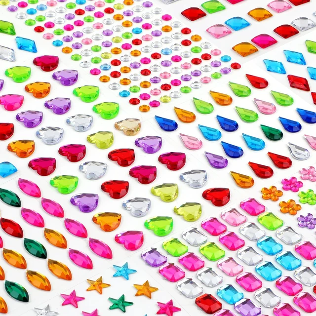 Main image of 407pcs Gem Stickers, Self Adhesive Rhinestones, Stick on Jewel for Crafts | Bling Acrylic, Big Assorted Shapes, Glitter DIY Supplies for Face Nail Art Scrapbook Scrapbooking, Heart Bedazzling Kit