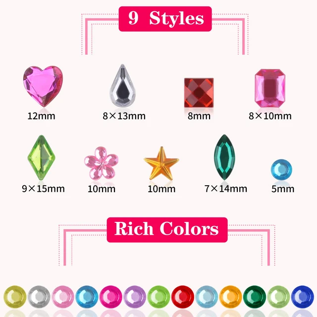 Alt view image 2 of 7 - 407pcs Gem Stickers, Self Adhesive Rhinestones, Stick on Jewel for Crafts | Bling Acrylic, Big Assorted Shapes, Glitter DIY Supplies for Face Nail Art Scrapbook Scrapbooking, Heart Bedazzling Kit