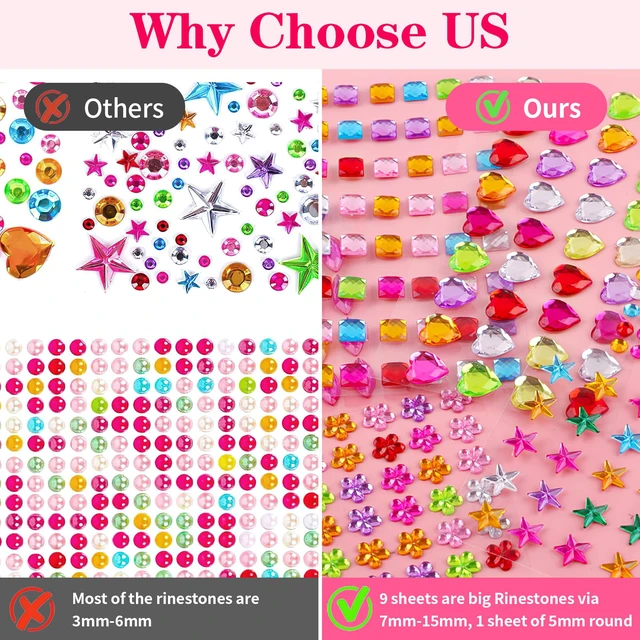 Alt view image 3 of 7 - 407pcs Gem Stickers, Self Adhesive Rhinestones, Stick on Jewel for Crafts | Bling Acrylic, Big Assorted Shapes, Glitter DIY Supplies for Face Nail Art Scrapbook Scrapbooking, Heart Bedazzling Kit
