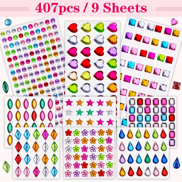 Alt view image 4 of 7 - 407pcs Gem Stickers, Self Adhesive Rhinestones, Stick on Jewel for Crafts | Bling Acrylic, Big Assorted Shapes, Glitter DIY Supplies for Face Nail Art Scrapbook Scrapbooking, Heart Bedazzling Kit