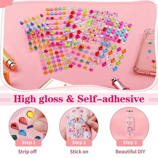 Alt view image 5 of 7 - 407pcs Gem Stickers, Self Adhesive Rhinestones, Stick on Jewel for Crafts | Bling Acrylic, Big Assorted Shapes, Glitter DIY Supplies for Face Nail Art Scrapbook Scrapbooking, Heart Bedazzling Kit