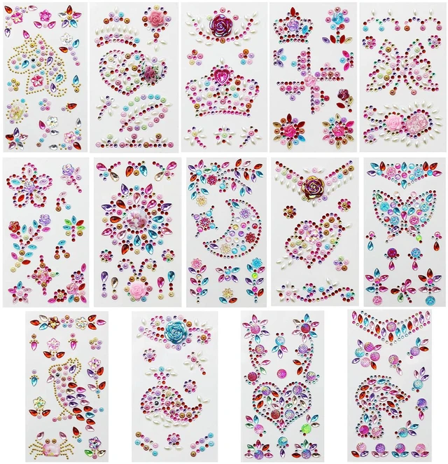 Main image of 14 Sheets Rhinestones Stickers, Self-Adhesive Craft Jewels and Gems Sticker for DIY Crafts, Scrapbook, Multicolor, Acrylic
