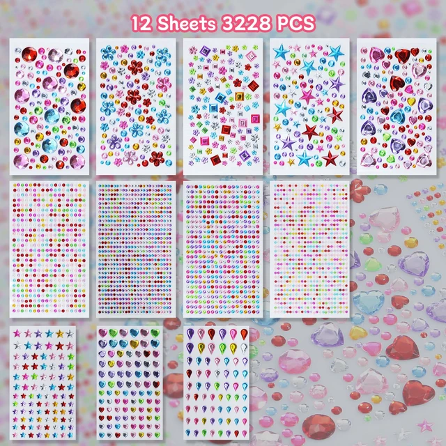 Alt view image 2 of 7 - 3200pcs Gems for Crafting, Sticker Jewels for Crafts, 12 Sheet Self Adhesive Gems & Rhinestone Adhesive, Acrylic Craft Jewels, Sticky Gems, Gem Stickers for Kids, Face Jewels & Craft Stickers