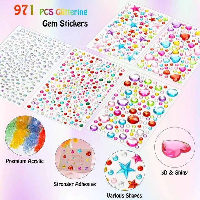 Alt view image 3 of 7 - Gem Stickers Rhinestones for Crafts Scrapbook Supplies, Sparkling Cute Star Heart Round Small Stickers, Glitter Jewels Bedazzling Sticker Makeup, Diamond Art Kit DIY Decoration
