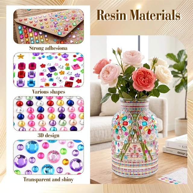 Alt view image 5 of 7 - 4459 Pcs Gem Stickers Rhinestone Stickers Self-Adhesive Rhinestones Acrylic Gemstone Suitable for Children's Crafts Face Decorations Parties Holidays Nail Art