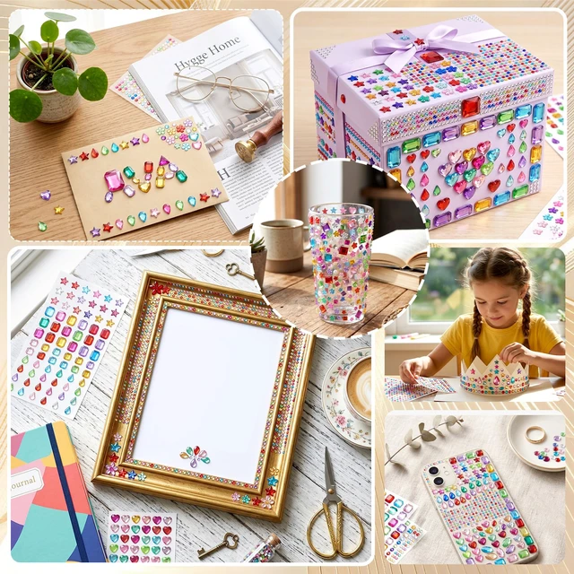 Alt view image 7 of 7 - 4459 Pcs Gem Stickers Rhinestone Stickers Self-Adhesive Rhinestones Acrylic Gemstone Suitable for Children's Crafts Face Decorations Parties Holidays Nail Art
