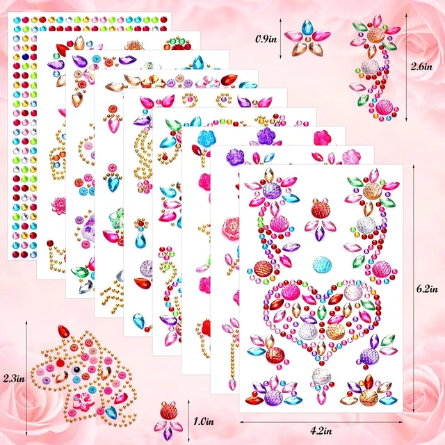 Alt view image 2 of 7 - 9 Sheets Gem Stickers Jewels for Crafts, Acrylic Glitter Self Adhesive Rhinestones Jewel Stickers, for Scrapbooking, Face Eye Body Makeup, DIY Decoration Butterfly Moon Heart Gems