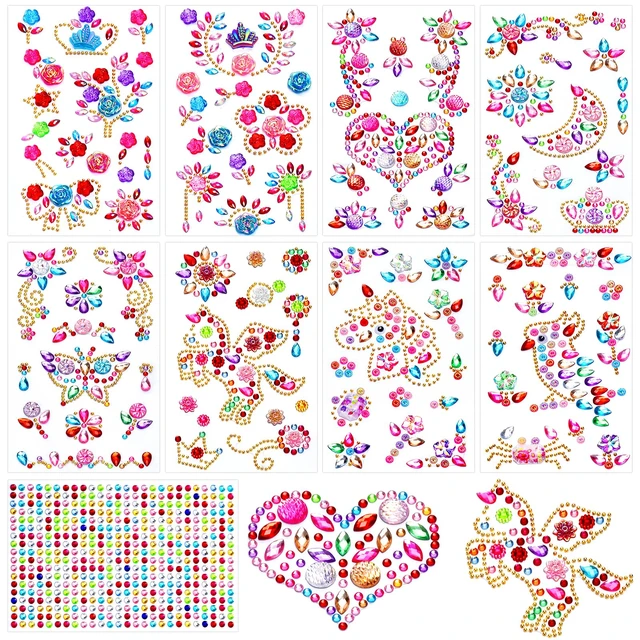 Alt view image 4 of 7 - 9 Sheets Gem Stickers Jewels for Crafts, Acrylic Glitter Self Adhesive Rhinestones Jewel Stickers, for Scrapbooking, Face Eye Body Makeup, DIY Decoration Butterfly Moon Heart Gems