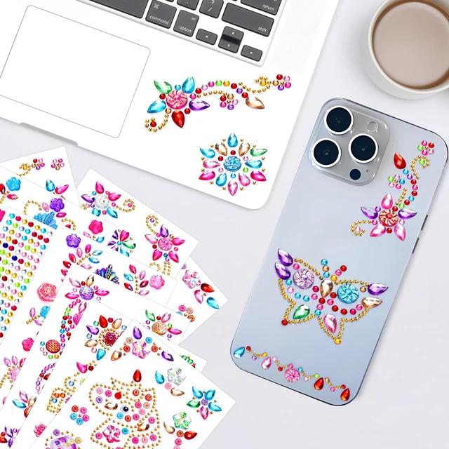 Alt view image 6 of 7 - 9 Sheets Gem Stickers Jewels for Crafts, Acrylic Glitter Self Adhesive Rhinestones Jewel Stickers, for Scrapbooking, Face Eye Body Makeup, DIY Decoration Butterfly Moon Heart Gems