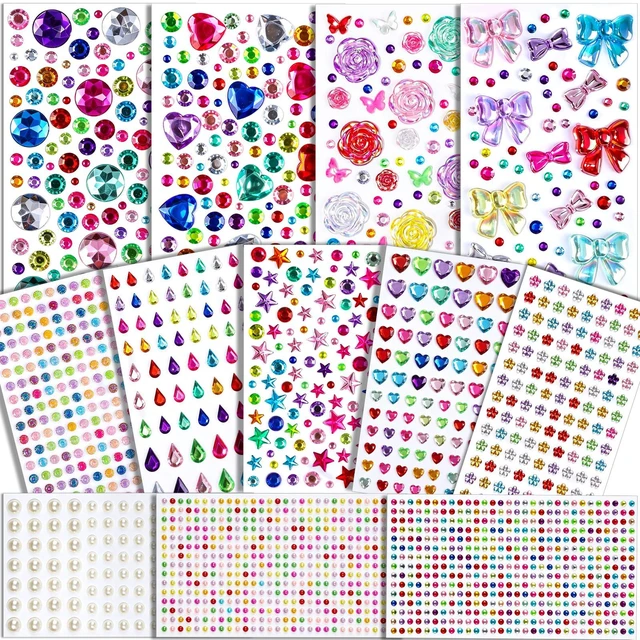 Main image of Gem Stickers Self Adhesive Jewel Rhinestones Sticker gems | 12 Styles Stick on Gems Jewel Stickers Rhinestone Gems for Crafts DIY, Assorted Diamond Stickers Gem Stickers for Girls Kids