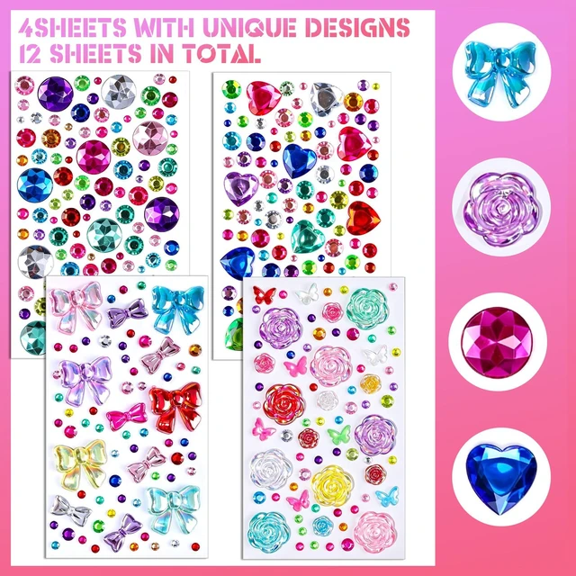 Alt view image 2 of 7 - Gem Stickers Self Adhesive Jewel Rhinestones Sticker gems | 12 Styles Stick on Gems Jewel Stickers Rhinestone Gems for Crafts DIY, Assorted Diamond Stickers Gem Stickers for Girls Kids