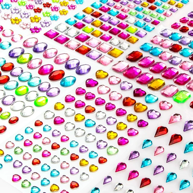 Main image of Gem Stickers for Crafts 1200+ Self Adhesive Rhinestone Jewel Stickers | in Assorted Shapes & Colors, Bling Gems for Scrapbooking, Nail Art, Face & DIY Decorations