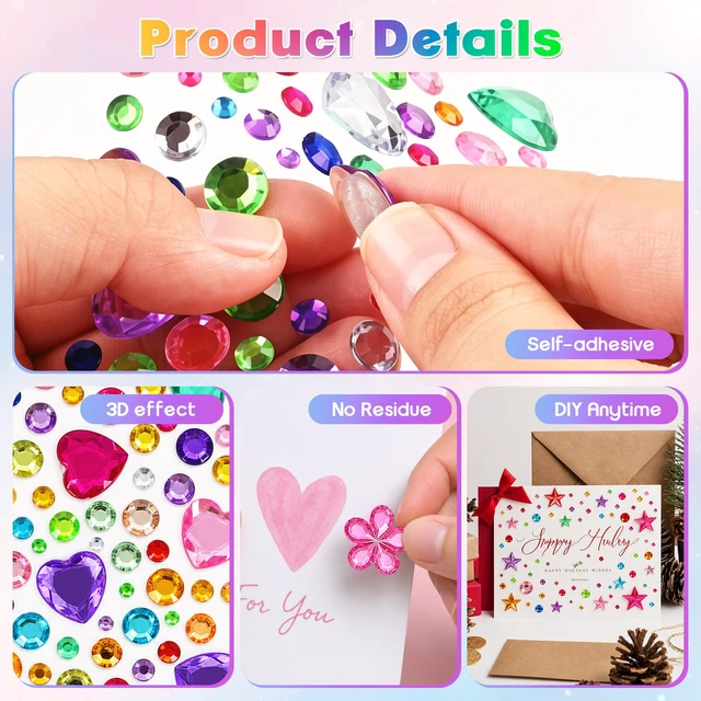 Alt view image 3 of 7 - 8104 Pcs Gem Stickers, Self Adhesive Rhinestone Jewel Stick for Crafts | Acrylic Bling Stickers,Face Gems,Stickers for Kids,Craft Supplies,Assorted Shapes for DIY Projects, Party Decorations