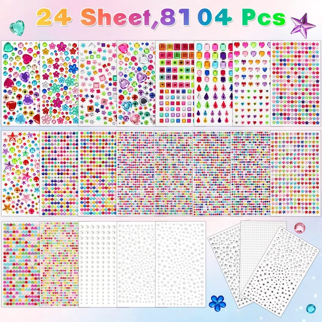 Alt view image 7 of 7 - 8104 Pcs Gem Stickers, Self Adhesive Rhinestone Jewel Stick for Crafts | Acrylic Bling Stickers,Face Gems,Stickers for Kids,Craft Supplies,Assorted Shapes for DIY Projects, Party Decorations
