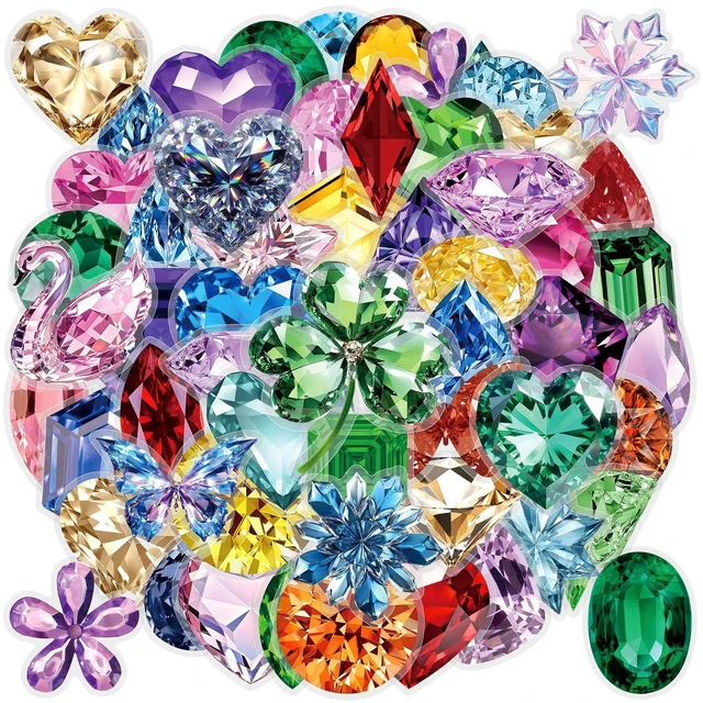 Main image of 50Pcs Shiny Gem Diamond Crystal Stickers Aesthetic Ephemera Planner | PET scratch-proof decals, residue-free reusable craft supplies & journal accessories for tumbler laptop luggage decor