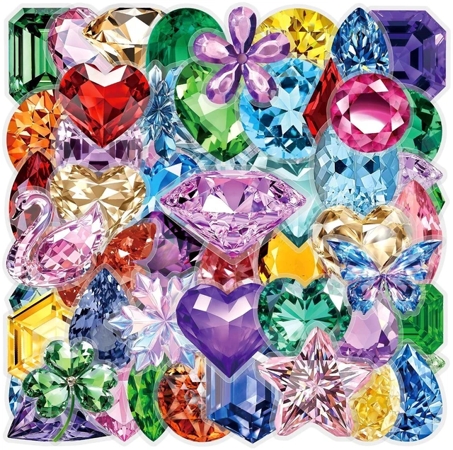 Alt view image 5 of 7 - 50Pcs Shiny Gem Diamond Crystal Stickers Aesthetic Ephemera Planner | PET scratch-proof decals, residue-free reusable craft supplies & journal accessories for tumbler laptop luggage decor