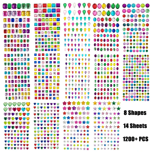 Alt view image 2 of 7 - 1200+ PCS Rhinestone Stickers,Self Adhesive Gem Sticker Bling Jewels for DIY Craft Nail Body Makeup Festival, 14 Sheets Jewels Stickers for Card Making Decorations