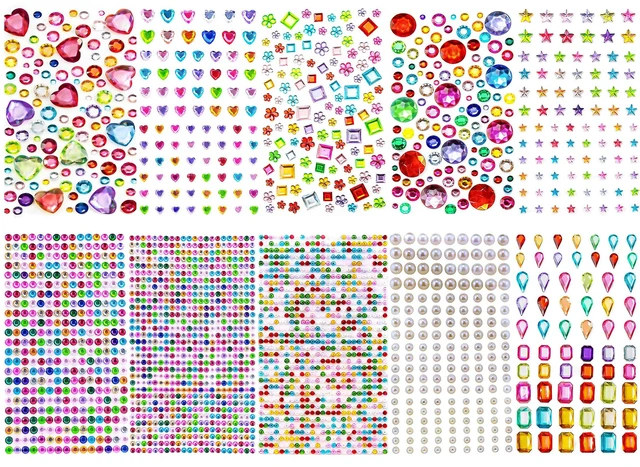 Main image of Gem Stickers Self Adhesive Gems for Crafts Acrylic Bling Rhinestones Assorted Shapes 10 Sheets with Pearl Stick DIY Jewels Craft Supplies Residue-Free & Long-Lasting Adhesion