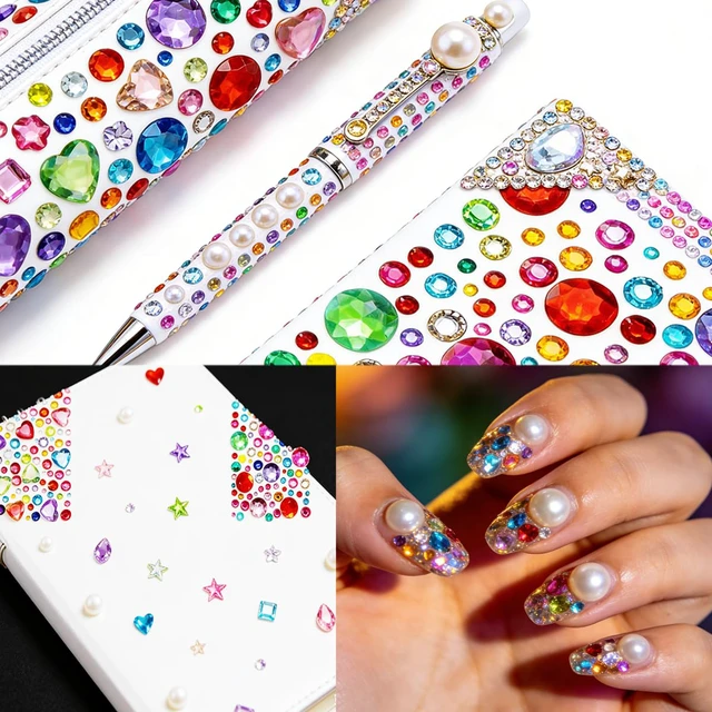 Alt view image 5 of 6 - Gem Stickers Self Adhesive Gems for Crafts Acrylic Bling Rhinestones Assorted Shapes 10 Sheets with Pearl Stick DIY Jewels Craft Supplies Residue-Free & Long-Lasting Adhesion