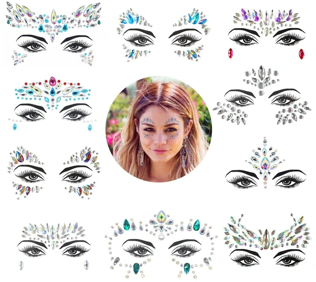 Main image of Face Gems, 10 Sets Mermaid Face Jewels for Party, Rave Festival | Festival Gems Rhinestones Rave Eyes Body Temporary Stickers Crystal Stickers Decoration