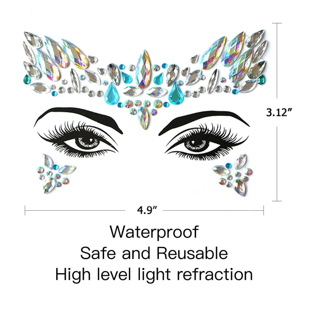 Alt view image 6 of 7 - Face Gems, 10 Sets Mermaid Face Jewels for Party, Rave Festival | Festival Gems Rhinestones Rave Eyes Body Temporary Stickers Crystal Stickers Decoration