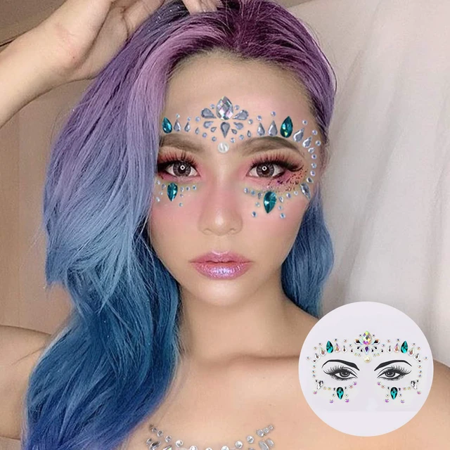 Alt view image 3 of 7 - Face Gems, 10 Sets Mermaid Face Jewels for Party, Rave Festival | Festival Gems Rhinestones Rave Eyes Body Temporary Stickers Crystal Stickers Decoration