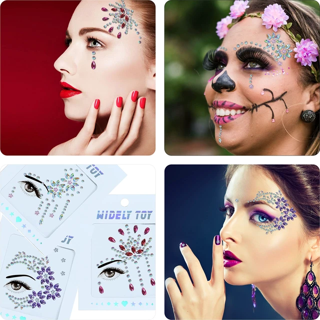 Alt view image 4 of 6 - Face Jewels 6 Sheets Self-adhesive Stickers, 10g Chunky Glitter | Face Gems Stick On, Face Rhinestones Crystals Mermaid Fairy Euphoria Eye Body Makeup Rave Festival Outfit Decoration