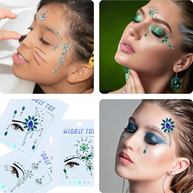 Alt view image 5 of 6 - Face Jewels 6 Sheets Self-adhesive Stickers, 10g Chunky Glitter | Face Gems Stick On, Face Rhinestones Crystals Mermaid Fairy Euphoria Eye Body Makeup Rave Festival Outfit Decoration