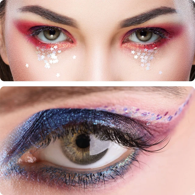 Alt view image 3 of 6 - Face Jewels 6 Sheets Self-adhesive Stickers, 10g Chunky Glitter | Face Gems Stick On, Face Rhinestones Crystals Mermaid Fairy Euphoria Eye Body Makeup Rave Festival Outfit Decoration