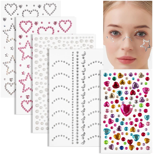 Main image of Self Adhesive Valentine's Day Face Gems, Face Rhinestones Pearl Stickers, Rave Accessories for Women