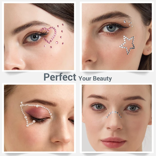 Alt view image 3 of 7 - Self Adhesive Valentine's Day Face Gems, Face Rhinestones Pearl Stickers, Rave Accessories for Women