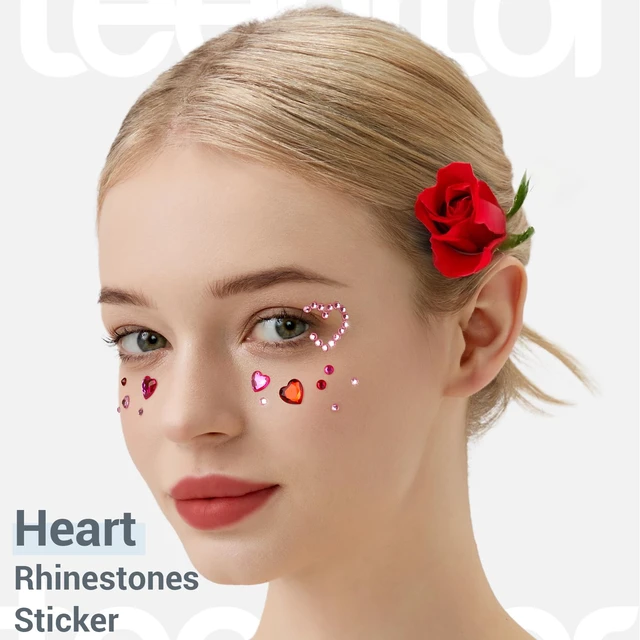 Alt view image 4 of 7 - Self Adhesive Valentine's Day Face Gems, Face Rhinestones Pearl Stickers, Rave Accessories for Women