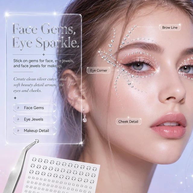 Alt view image 2 of 7 - Face & Hair Gems - Stick On Rhinestones for Face & Hair - Prom Ready
