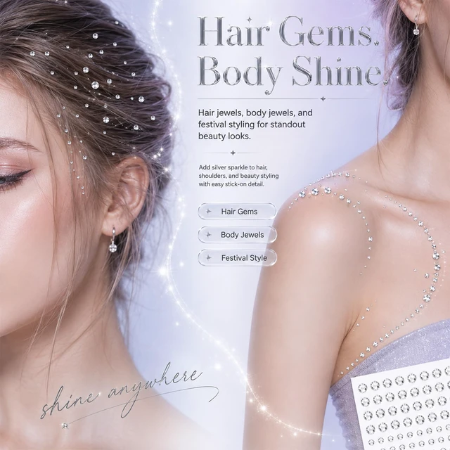 Alt view image 7 of 7 - Face & Hair Gems - Stick On Rhinestones for Face & Hair - Prom Ready