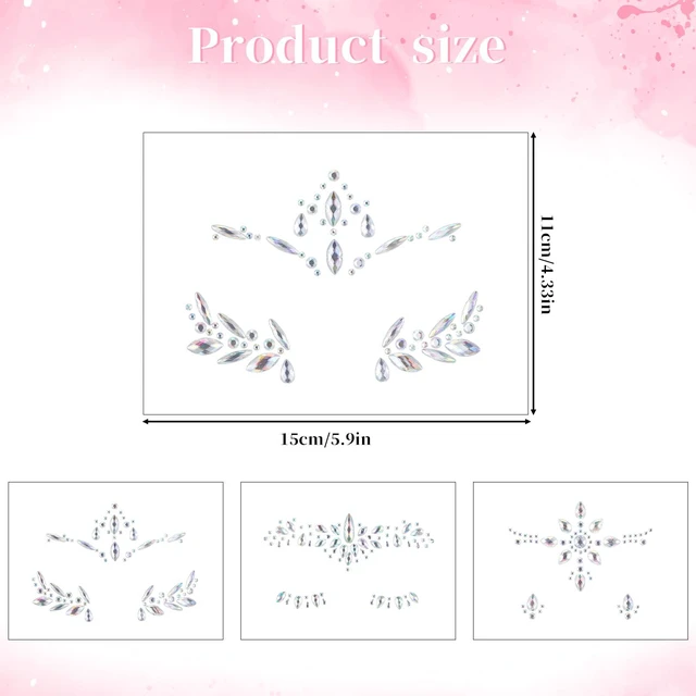 Alt view image 2 of 7 - Music Festival Face Jewels, 3 Sets Mermaid Face Jewels Stick On, Rhinestone Rave Face Gems Glitter, Temporary Crystal Stickers Decorations for Christmas Festival Music Carnival Race Party Makeup
