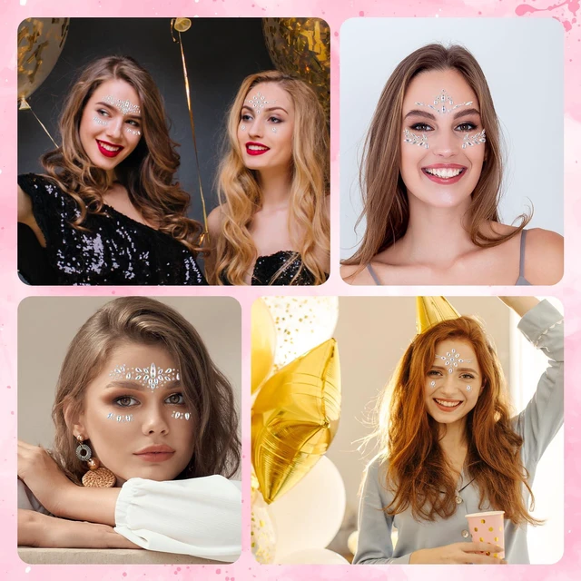 Alt view image 4 of 7 - Music Festival Face Jewels, 3 Sets Mermaid Face Jewels Stick On, Rhinestone Rave Face Gems Glitter, Temporary Crystal Stickers Decorations for Christmas Festival Music Carnival Race Party Makeup