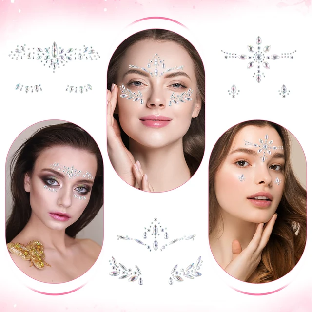 Alt view image 5 of 7 - Music Festival Face Jewels, 3 Sets Mermaid Face Jewels Stick On, Rhinestone Rave Face Gems Glitter, Temporary Crystal Stickers Decorations for Christmas Festival Music Carnival Race Party Makeup