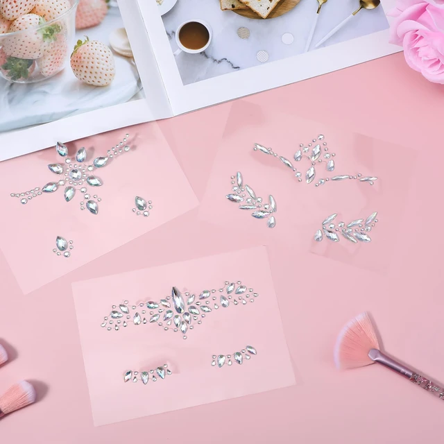 Alt view image 7 of 7 - Music Festival Face Jewels, 3 Sets Mermaid Face Jewels Stick On, Rhinestone Rave Face Gems Glitter, Temporary Crystal Stickers Decorations for Christmas Festival Music Carnival Race Party Makeup