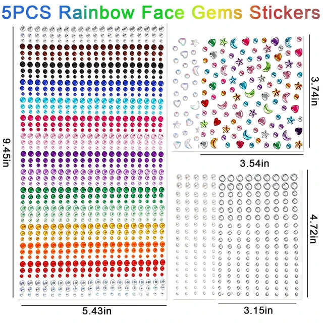 Alt view image 5 of 6 - 5 Sheets Face Gems Jewels Self-Adhesive Rhinestone Stickers for Women | Makeup, Hair, Eye, body ,Glitter, Y2K and Music Festivals, Rave Concert Accessories, Easy to apply,Multicolor Round Moon Star