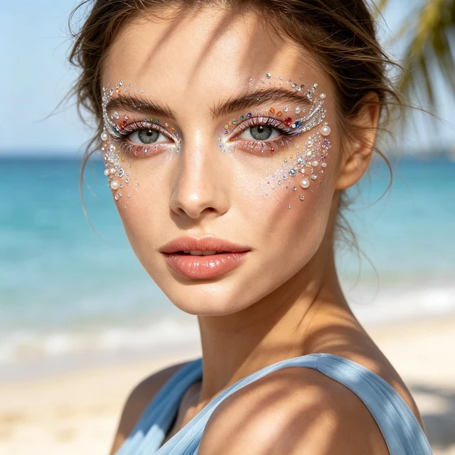 Alt view image 4 of 6 - 5 Sheets Face Gems Jewels Self-Adhesive Rhinestone Stickers for Women | Makeup, Hair, Eye, body ,Glitter, Y2K and Music Festivals, Rave Concert Accessories, Easy to apply,Multicolor Round Moon Star