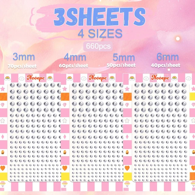 Alt view image 2 of 7 - 660Pcs Face Gems Hair Gems, Self-Adhesive Face Jewels Eye Jewels Rhinestones 3/4/5/6 mm DIY Face Gems Stick on, Hair Body Rhinestones Gems Rave Accessories for Face Eyes Makeup Body, Crafts