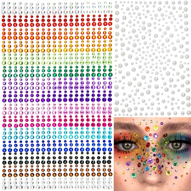 Main image of 1250 Pcs Self Adhesive Rhinestones Pearl for Makeup Face Gems Eyes 16 Colors Rainbow Rhinestones Face Jewels Stick on Pearls Stickers, Hair Pearl Nail Makeup DIY Decorations