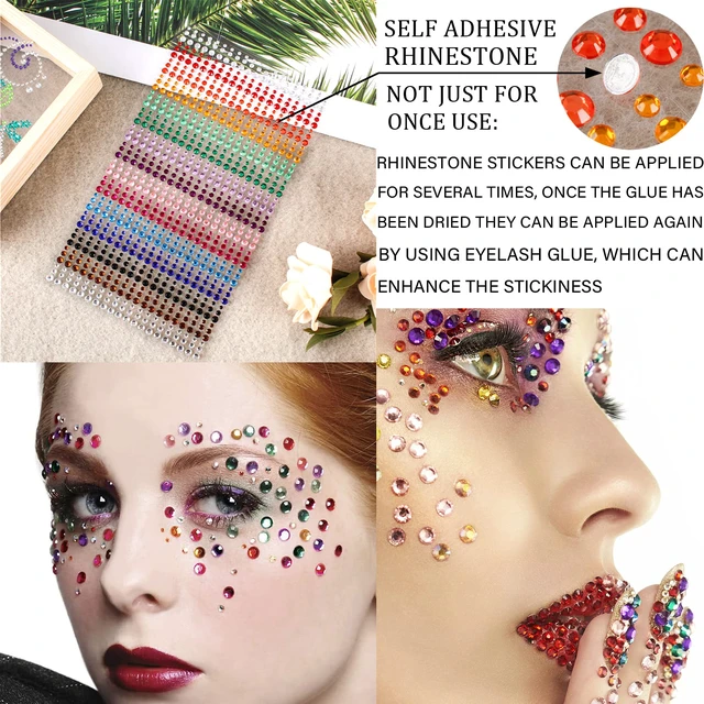 Alt view image 3 of 6 - 1250 Pcs Self Adhesive Rhinestones Pearl for Makeup Face Gems Eyes 16 Colors Rainbow Rhinestones Face Jewels Stick on Pearls Stickers, Hair Pearl Nail Makeup DIY Decorations