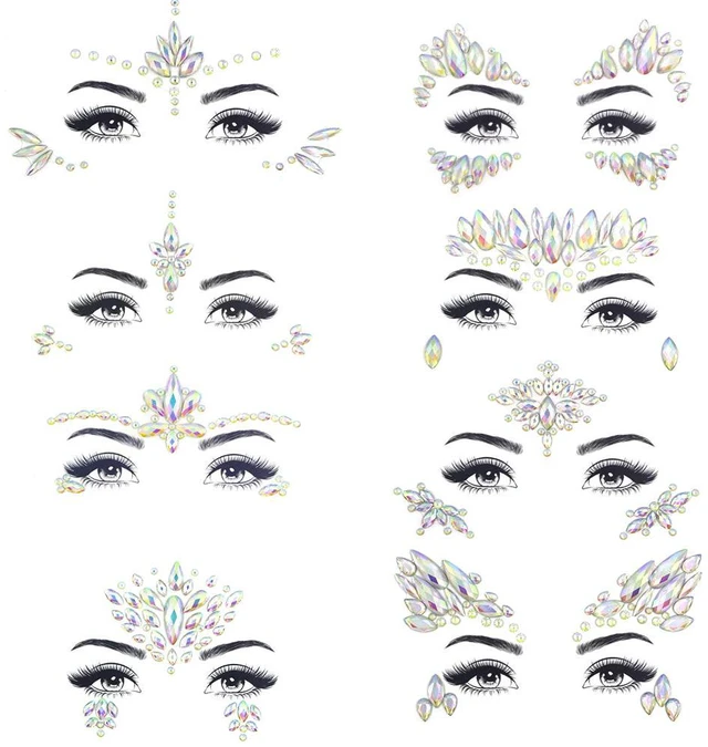 Main image of Noctilucent Face Gems Luminous makeup Temporary Tattoo Stickers Acrylic Crystal Glitter Stickers Face Jewels Rainbow Tears Rhinestone for Party, Rave Festival, Dress-up of ZLXIN(8 Pcs A Set)