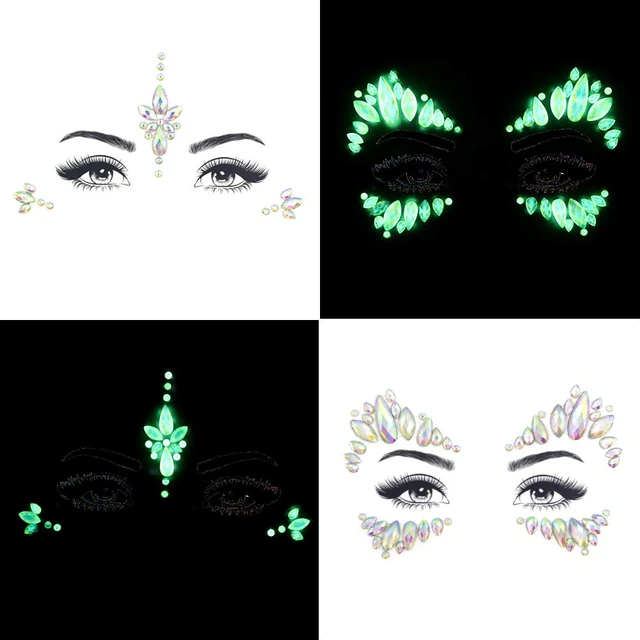 Alt view image 2 of 7 - Noctilucent Face Gems Luminous makeup Temporary Tattoo Stickers Acrylic Crystal Glitter Stickers Face Jewels Rainbow Tears Rhinestone for Party, Rave Festival, Dress-up of ZLXIN(8 Pcs A Set)