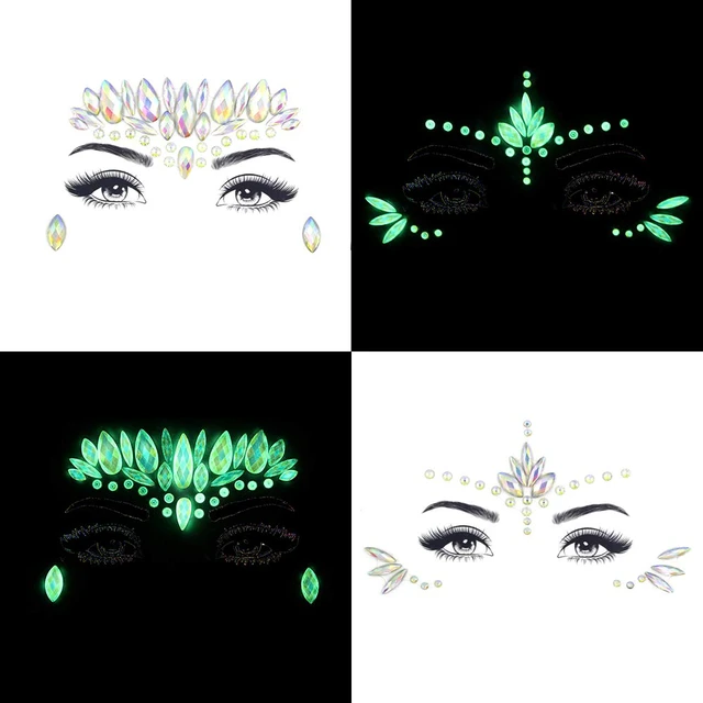 Alt view image 3 of 7 - Noctilucent Face Gems Luminous makeup Temporary Tattoo Stickers Acrylic Crystal Glitter Stickers Face Jewels Rainbow Tears Rhinestone for Party, Rave Festival, Dress-up of ZLXIN(8 Pcs A Set)