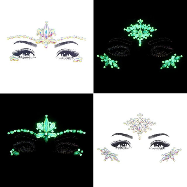 Alt view image 4 of 7 - Noctilucent Face Gems Luminous makeup Temporary Tattoo Stickers Acrylic Crystal Glitter Stickers Face Jewels Rainbow Tears Rhinestone for Party, Rave Festival, Dress-up of ZLXIN(8 Pcs A Set)